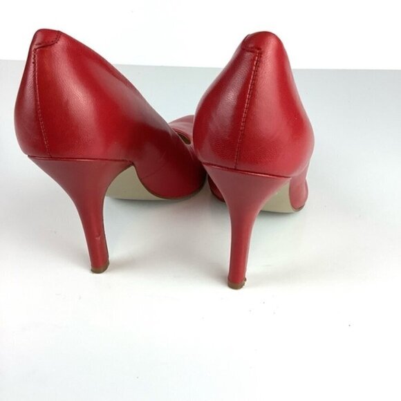NINE WEST LEATHER RED HIGH HEEL PUMPS SHOES - Picture 7 of 11